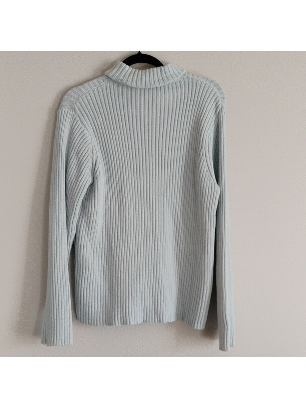 Jones Wear Cable Popular Classic Light Blue Turtle Neck Sweater - Picture 4 of 4
